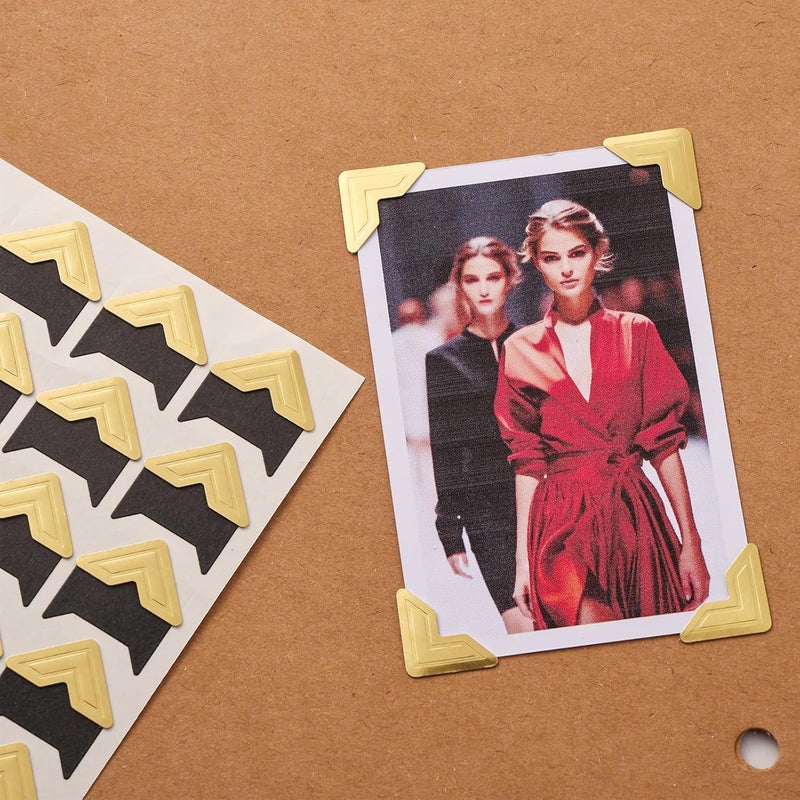 Chiallco Photo Corners 120 Pcs Gold Self-Adhesive Picture Mounting Corner Stickers for DIY Scrapbook, Acid Free Photo Mounting Corners for Photo Album, DIY Scrapbook Stickers, Memory Books, Diary - Image 2